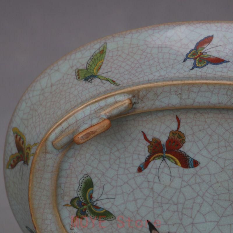 宋汝窯 天青釉蝶紋 四足水仙盆 景徳鎮 陶磁器 装飾品 現代工芸品 美術