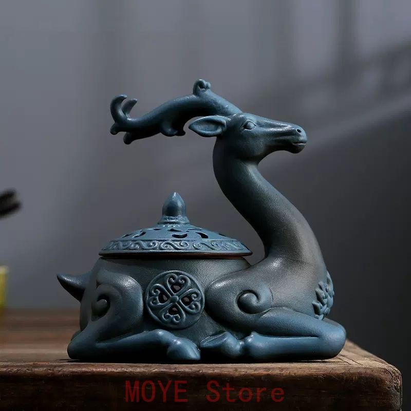 福鹿 香炉 陶磁器 装飾品 工芸品 美術品 置物gy1216 - メルカリ