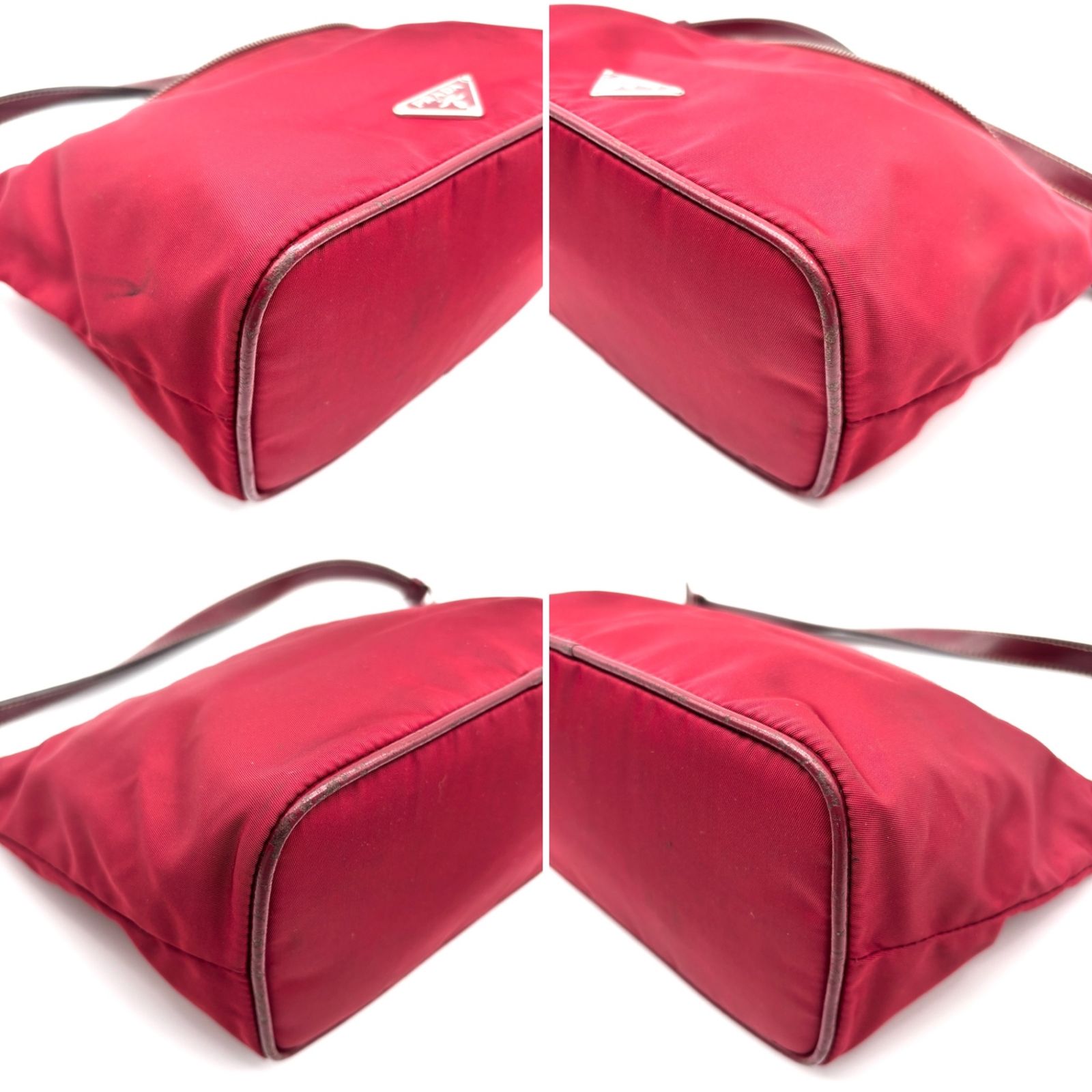 ✨PRADA✨プラダ✨ウエストポーチ✨レッド✨三角ロゴプレート✨バッグ✨ 美品 PRADA プラダ アクセサリポーチ ハンドバッグ 三角ロゴプレート