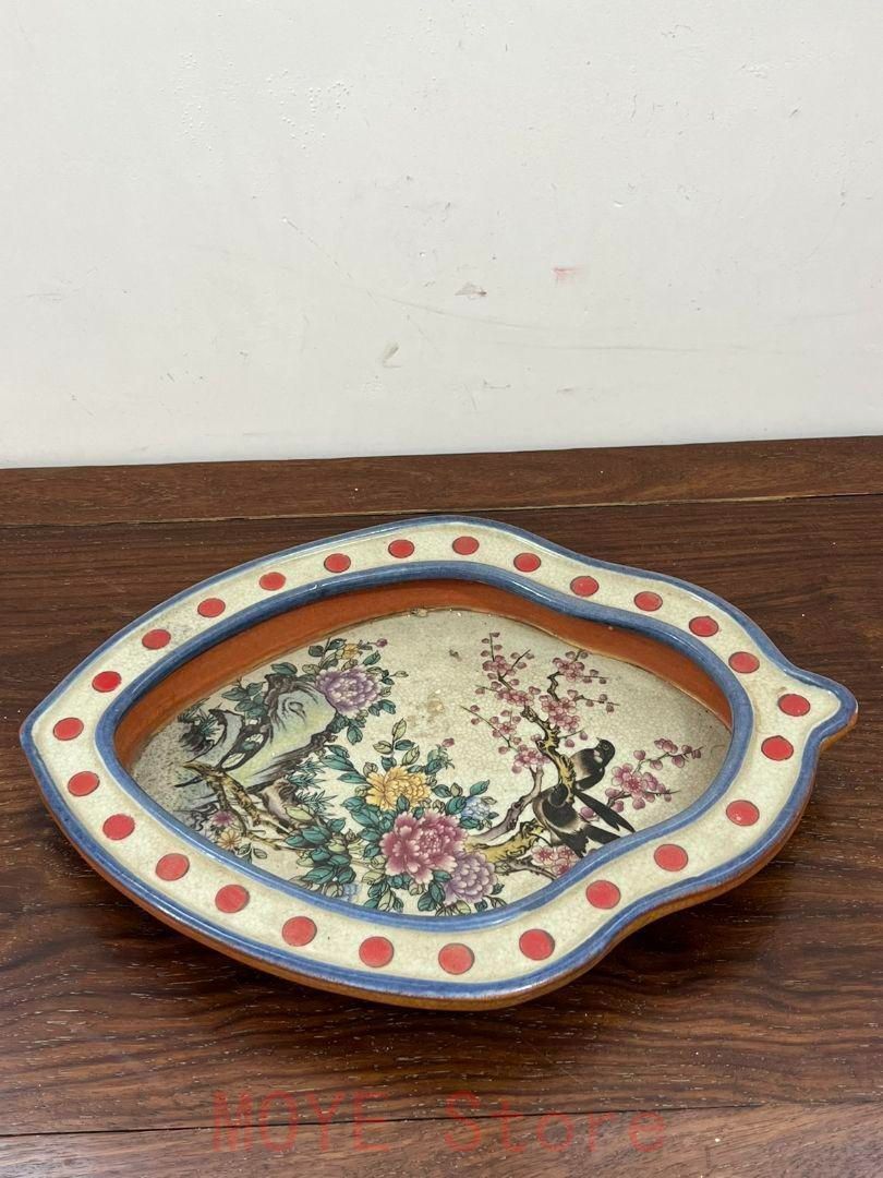 大明万暦 パステル 筆洗 磁皿 茶皿 果皿 置物gy 1216