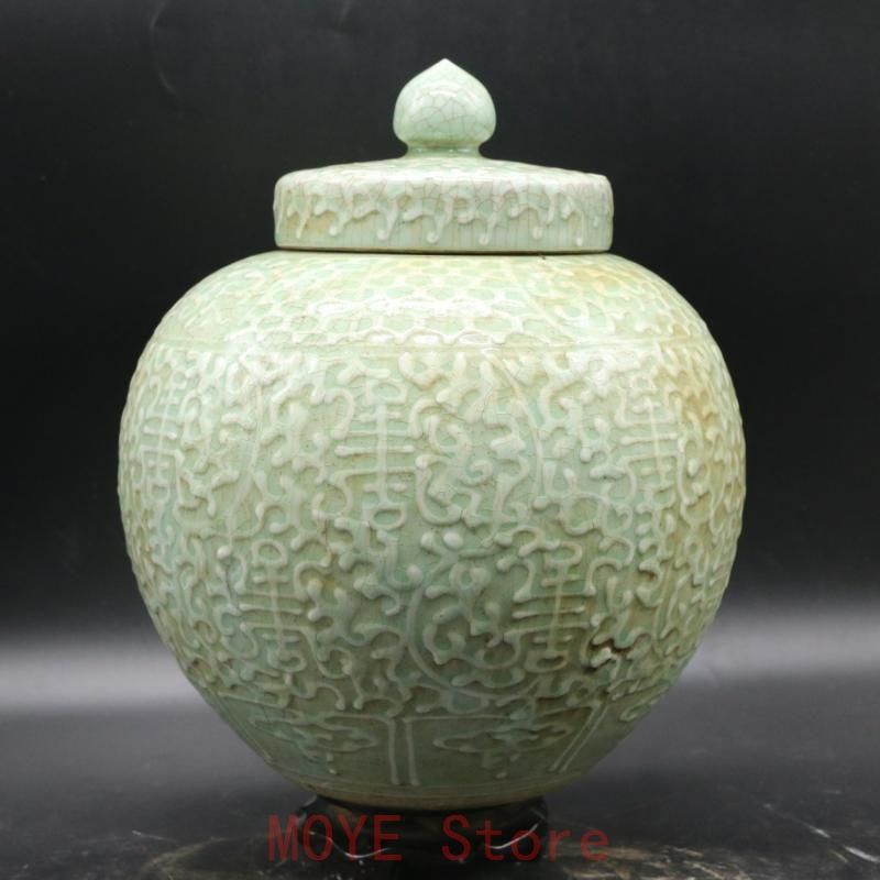 民窯開片影清茶筒 景徳鎮 陶磁器 装飾品 置物gy 1216