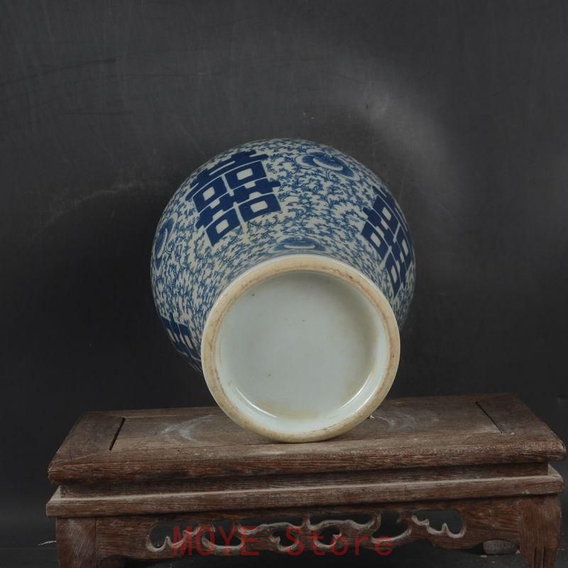 青花喜字纏枝蓮蓋缶 景徳鎮 陶磁器 装飾品 現代工芸品 美術品 置物