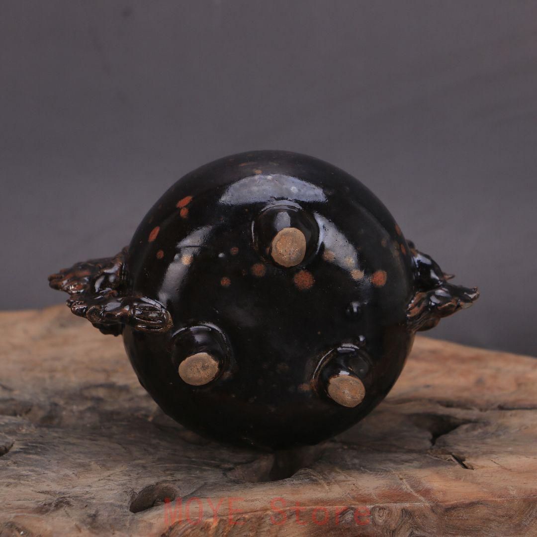 宋 黒釉点彩双耳竜紋三足香炉 陶磁器 装飾品 現代工芸品美術品 置物
