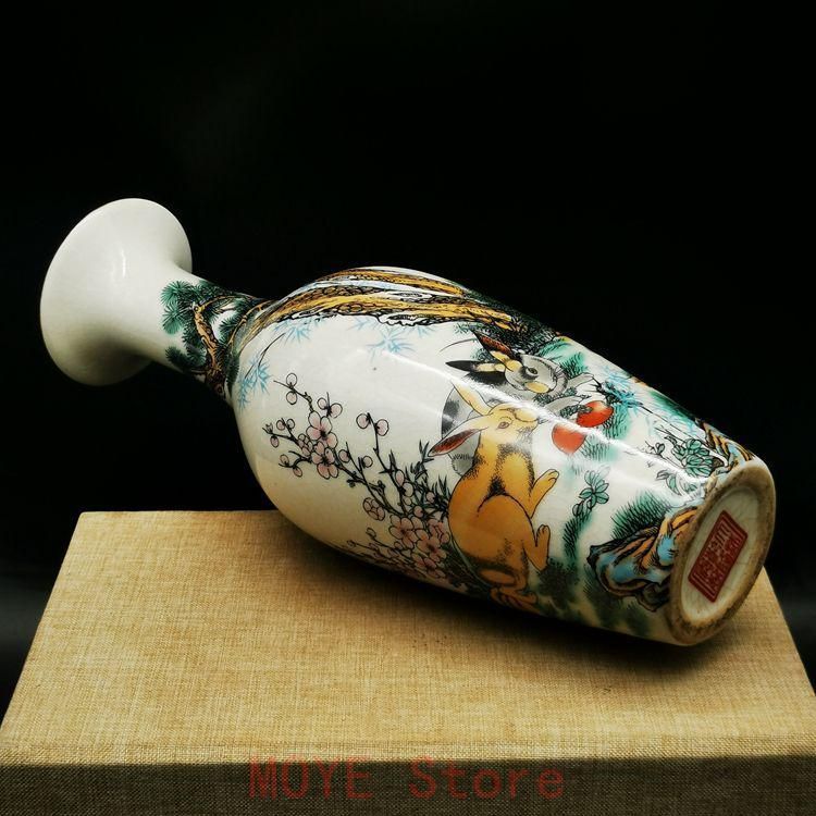 乾隆粉彩兎兎美人尖花瓶 景徳鎮 陶磁器 装飾品 現代工芸品美術品 置物
