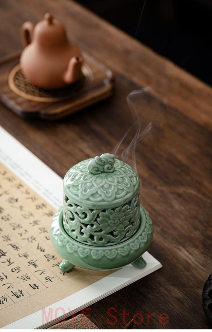 宋式焼物三足円腹蓮華香炉 装飾品 現代工芸品美術品 置物gy1216 - メルカリ