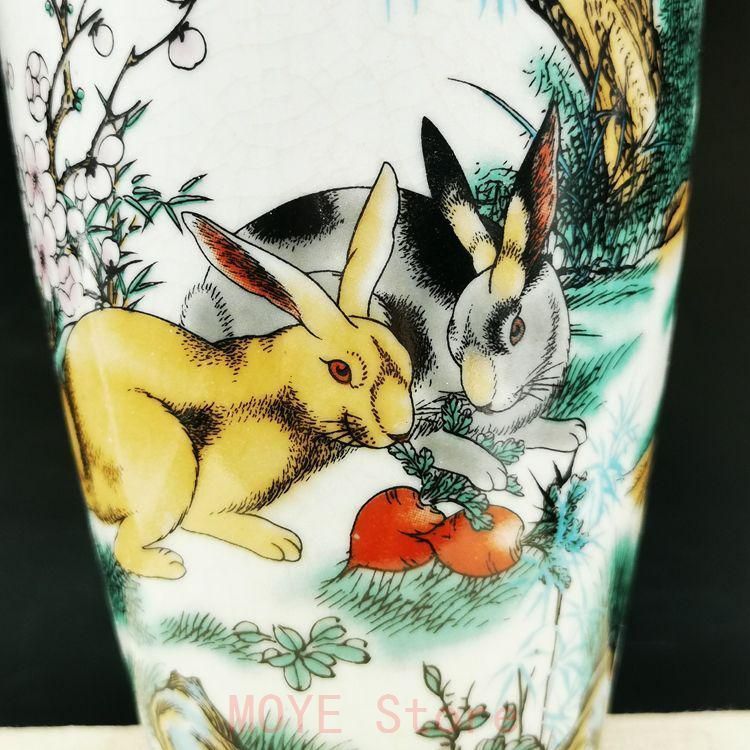 乾隆粉彩兎兎美人尖花瓶 景徳鎮 陶磁器 装飾品 現代工芸品美術品 置物