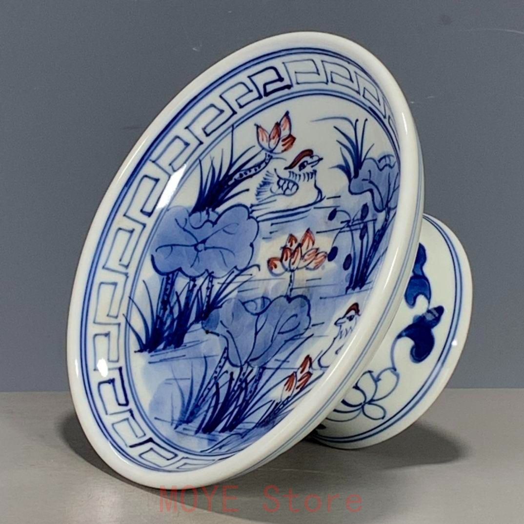 中国美術品 青花釉里 紅蓮花 高足果皿 置物gy1216 - メルカリ