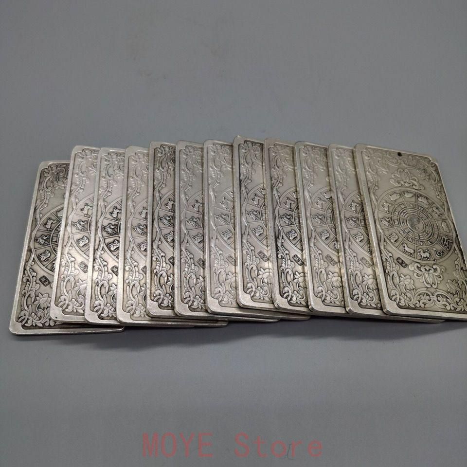 12点セット 金属工芸 浮き彫り 細工 十二干支 希少 中国美術 茶道具