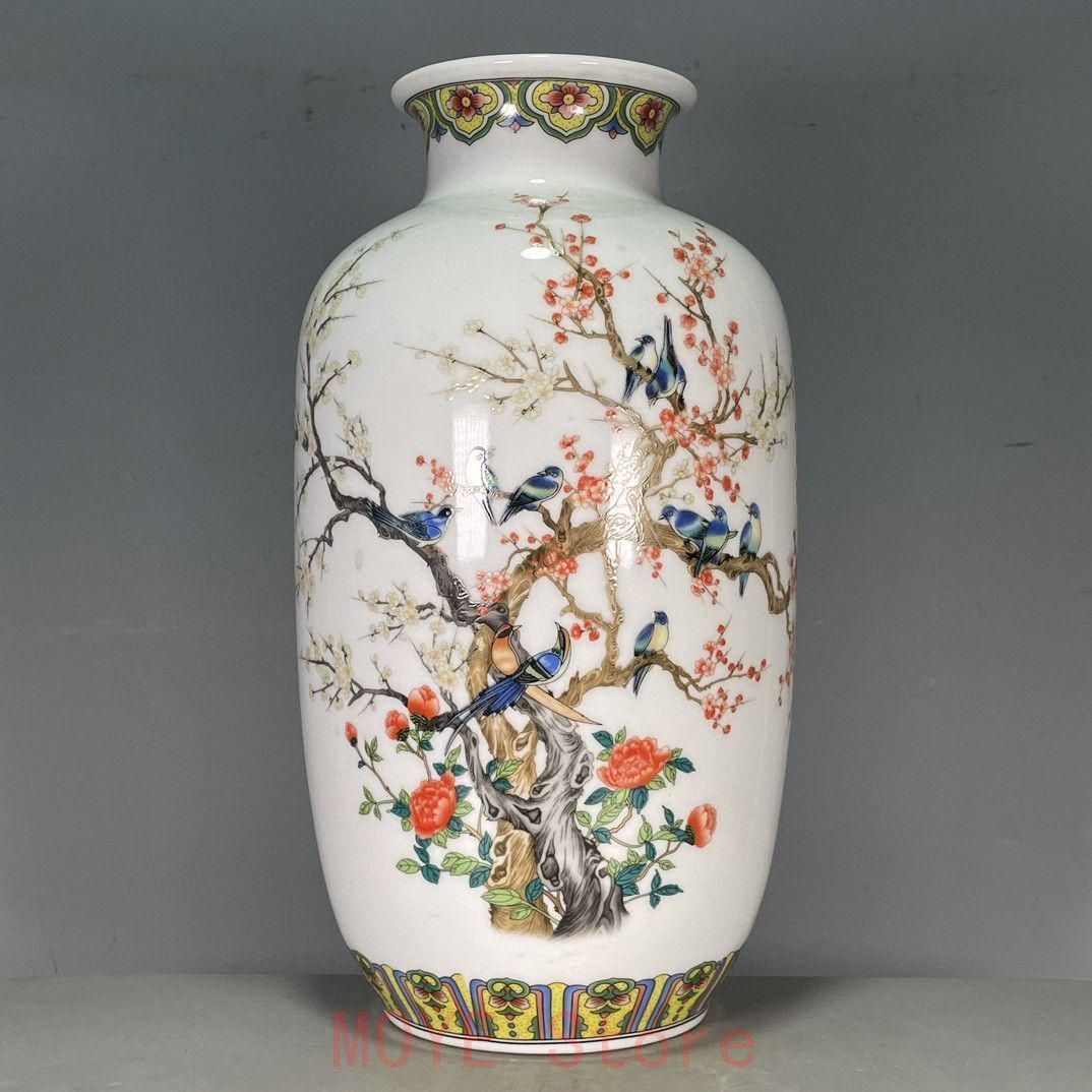 清乾隆粉彩花鳥賞瓶 景徳鎮 陶磁器 装飾品 現代工芸品 美術品 置物