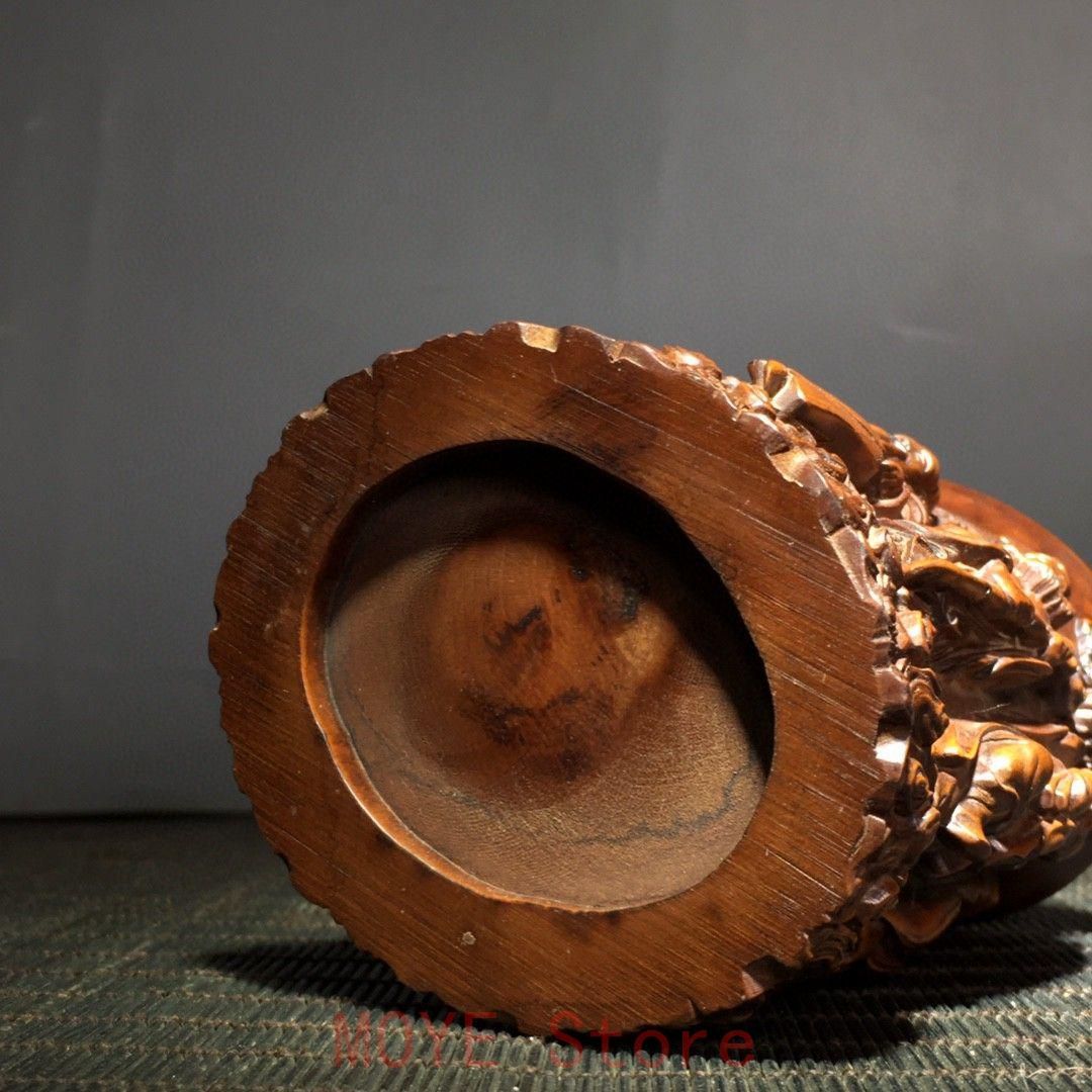 木彫筆筒 浮彫八仙 文房四宝 収納 書道具 文房具 工芸品 美術品 置物