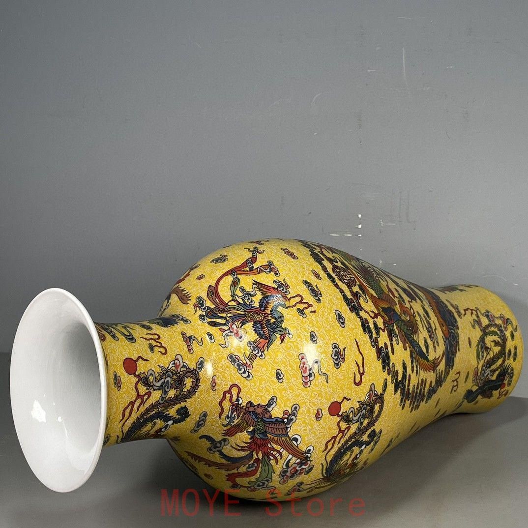 大清雍正黄釉五彩龍紋賞瓶 景徳鎮 陶磁器 装飾品 現代工芸品美術品