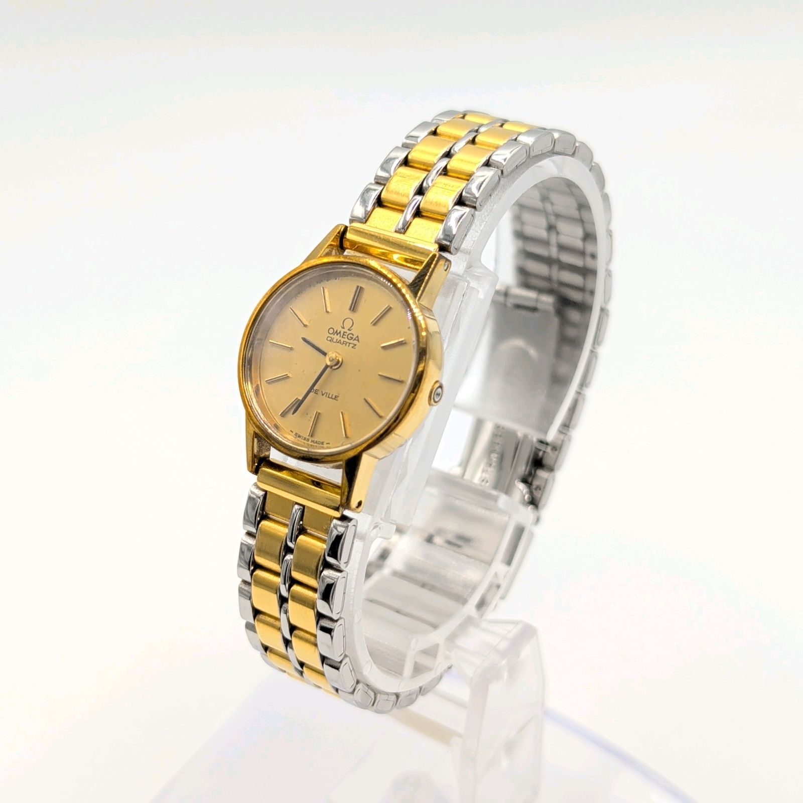 【美品·稼働】OMEGA De Ville クオーツ腕時計 金銀コンビ OMEGA DE VILLE Watch QZ Ladies Round Gold Silver Combi Push crown