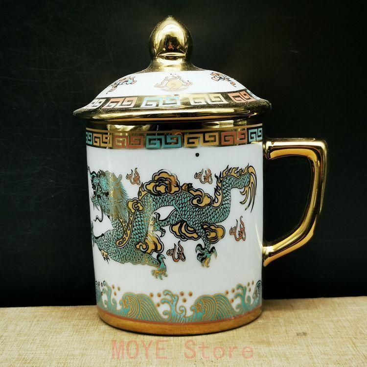 双龍戯珠茶杯蓋碗 中国美術 煎茶道具 茶器 陶磁器 現代工芸品 美術品