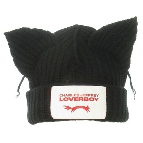 チャールズ ジェフリー ラバーボーイ CHARLES JEFFREY ニット帽 ビーニー アニマル 耳 ロゴ 黒 ブラック AH 11 GY 18