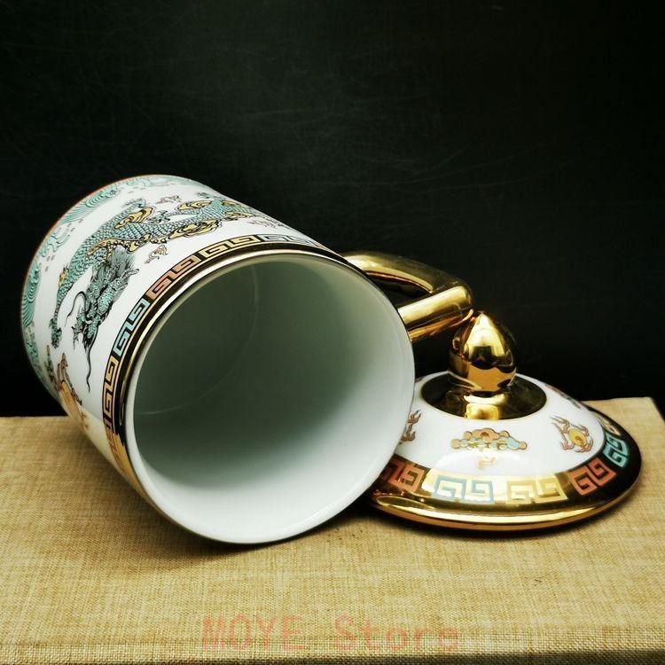 双龍戯珠茶杯蓋碗 中国美術 煎茶道具 茶器 陶磁器 現代工芸品 美術品