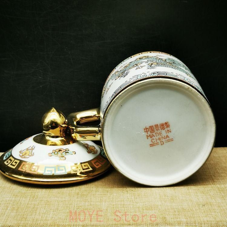 双龍戯珠茶杯蓋碗 中国美術 煎茶道具 茶器 陶磁器 現代工芸品 美術品