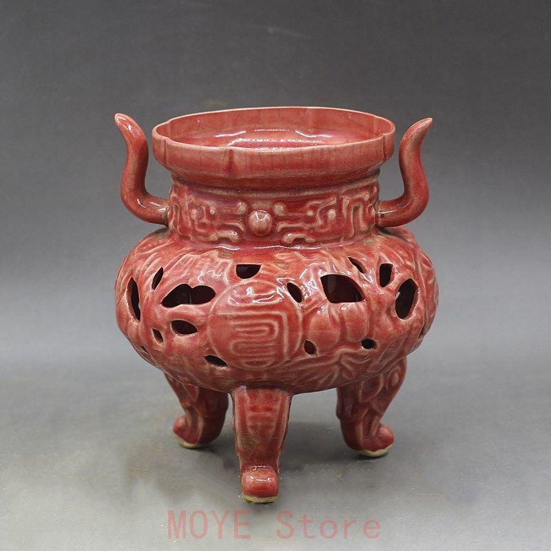 紅釉 三本足 香炉 陶器 陶芸 香道具 仏具gy 1216