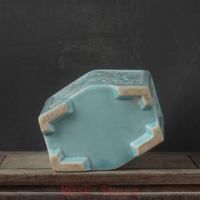 豆青釉彫麒麟が福を授ける 六方筆箱 書道具 文房具 現代工芸品 美術品