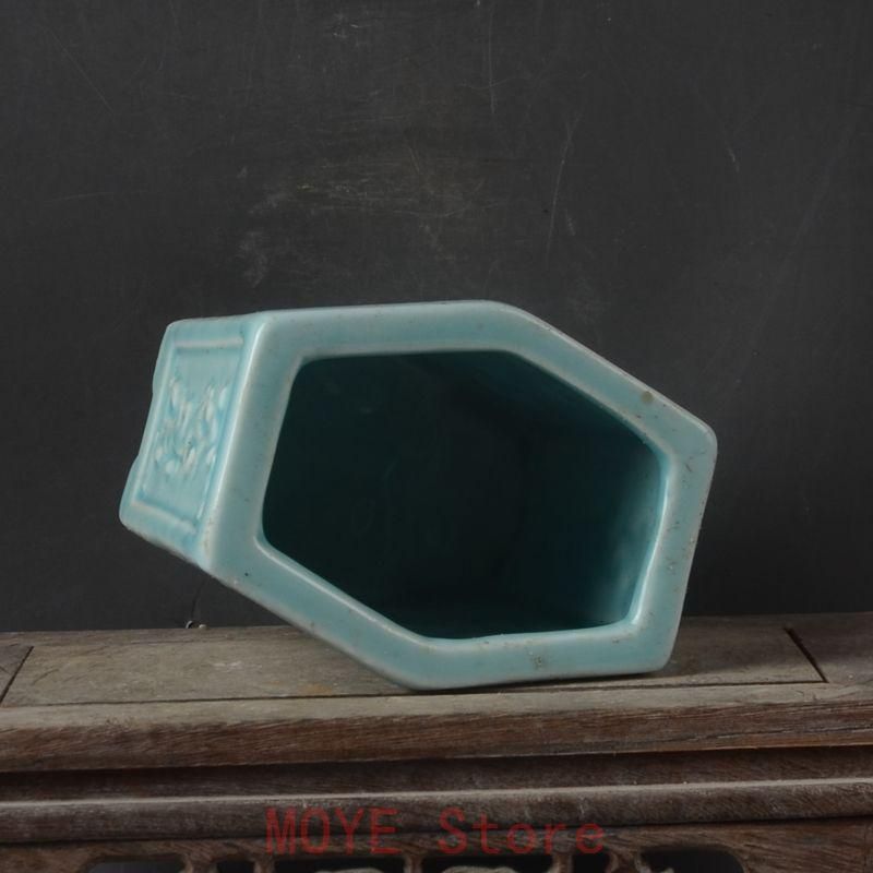 豆青釉彫麒麟が福を授ける 六方筆箱 書道具 文房具 現代工芸品 美術品