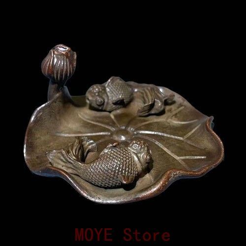 銅 細工 茶道具 香道具 蓮葉 双魚 香挿し 工芸品 美術品 置物gy1216