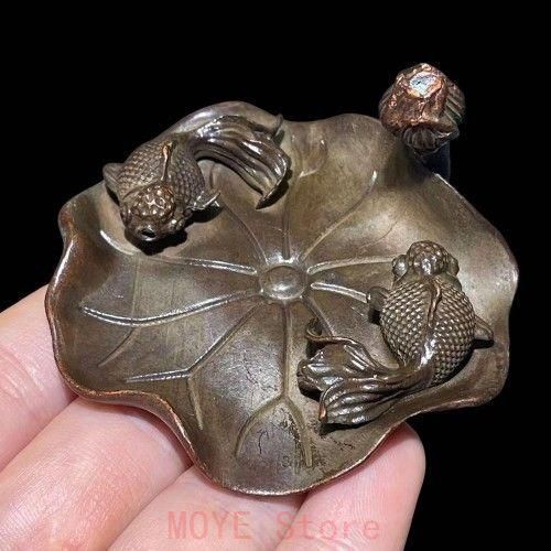 銅 細工 茶道具 香道具 蓮葉 双魚 香挿し 工芸品 美術品 置物gy1216