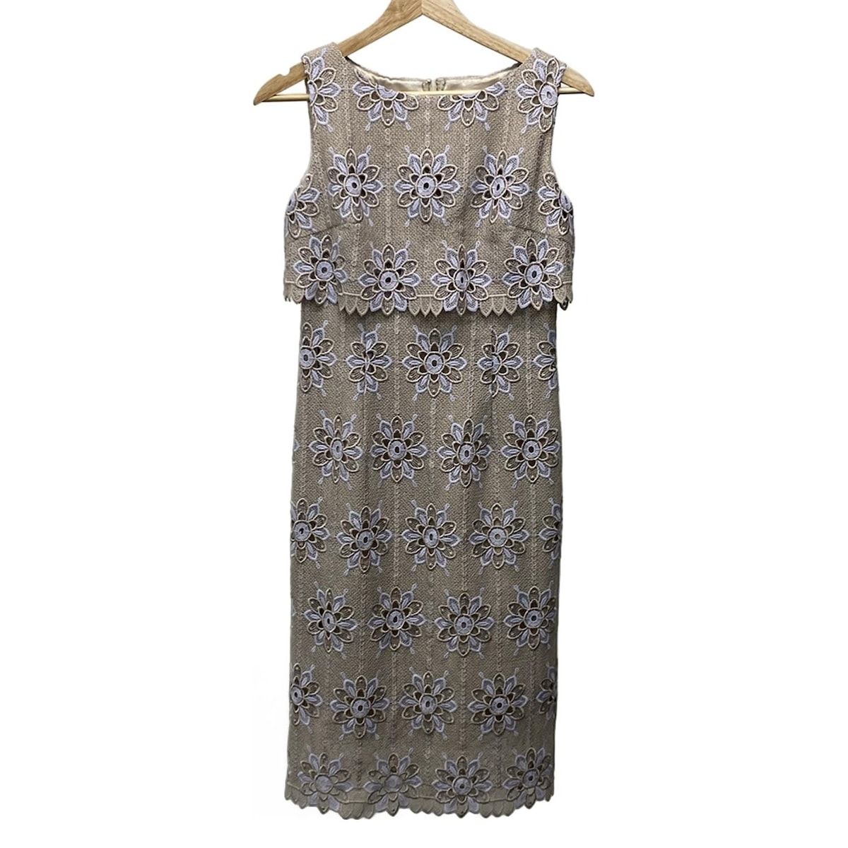 グレースコンチネンタル ワンピース サイズ34 S レディース - ベージュ×ライトパープル ノースリーブ ロング レース