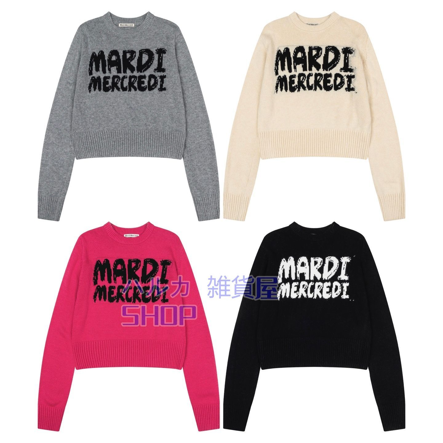 MARDI MERCREDI FW 25 韓国系春モデルショート丈長袖クルーネック快適