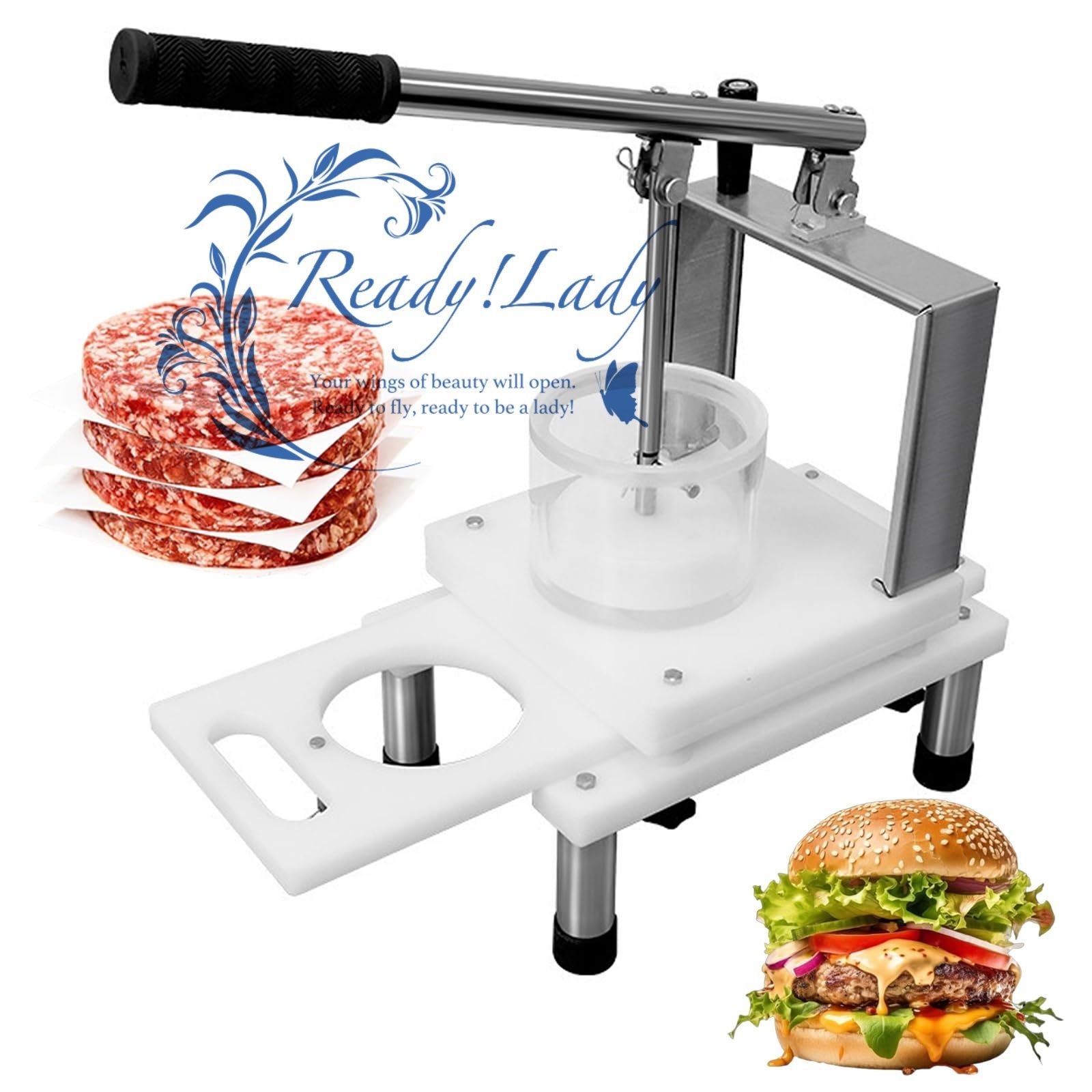 コマーシャルバーガー型 ハンバーガーパティメーカープレス500ワックスパティペーパー 大きなホッパー 生産能力 5 pc 掃除が簡単 マニュアルバーガーフォーミングマシン ファーストフードレストラン用