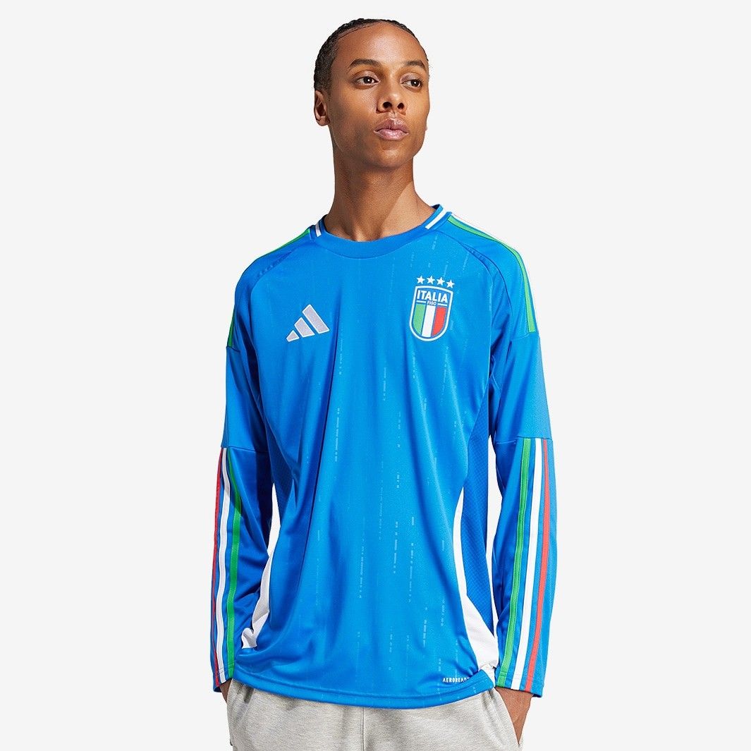 adidas イタリア代表 2025 長袖 ホーム シャツ ブルー スリムフィット