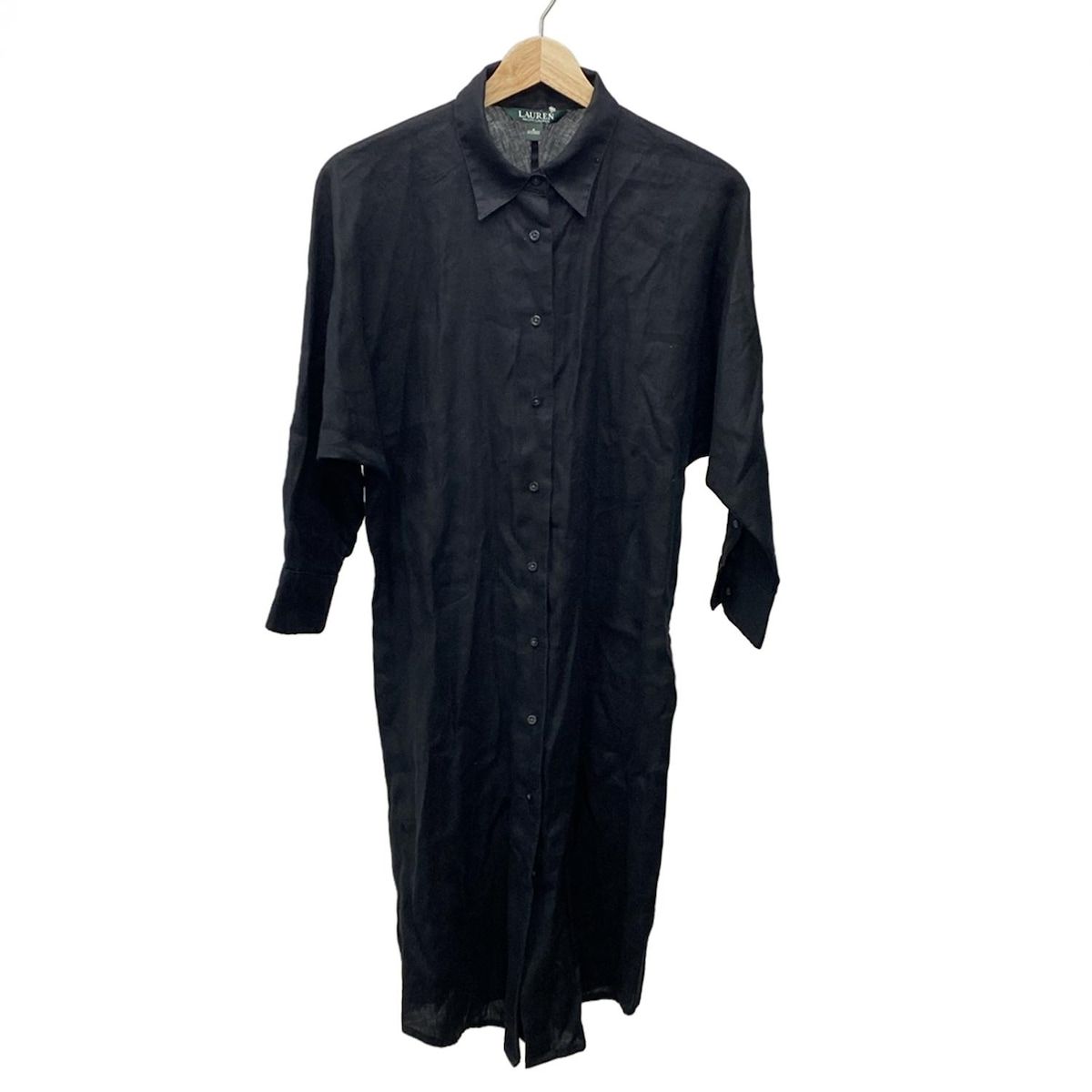 RalphLauren ラルフローレン ワンピース サイズ4 160 88 A レディース 黒 レギュラー 長袖 ひざ丈 シャツワンピ 麻