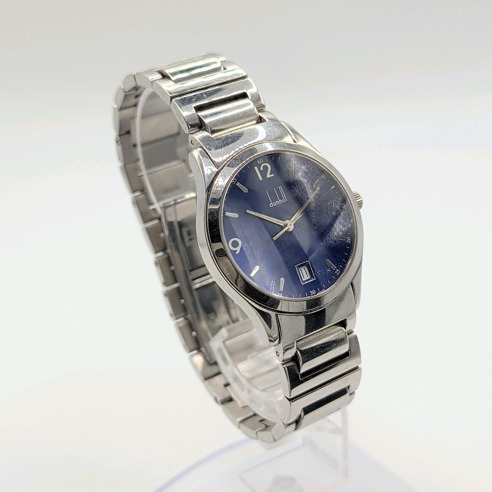 Dunhill City Scape Watch Men's QZ Round Silver Blue dial Date Y2K