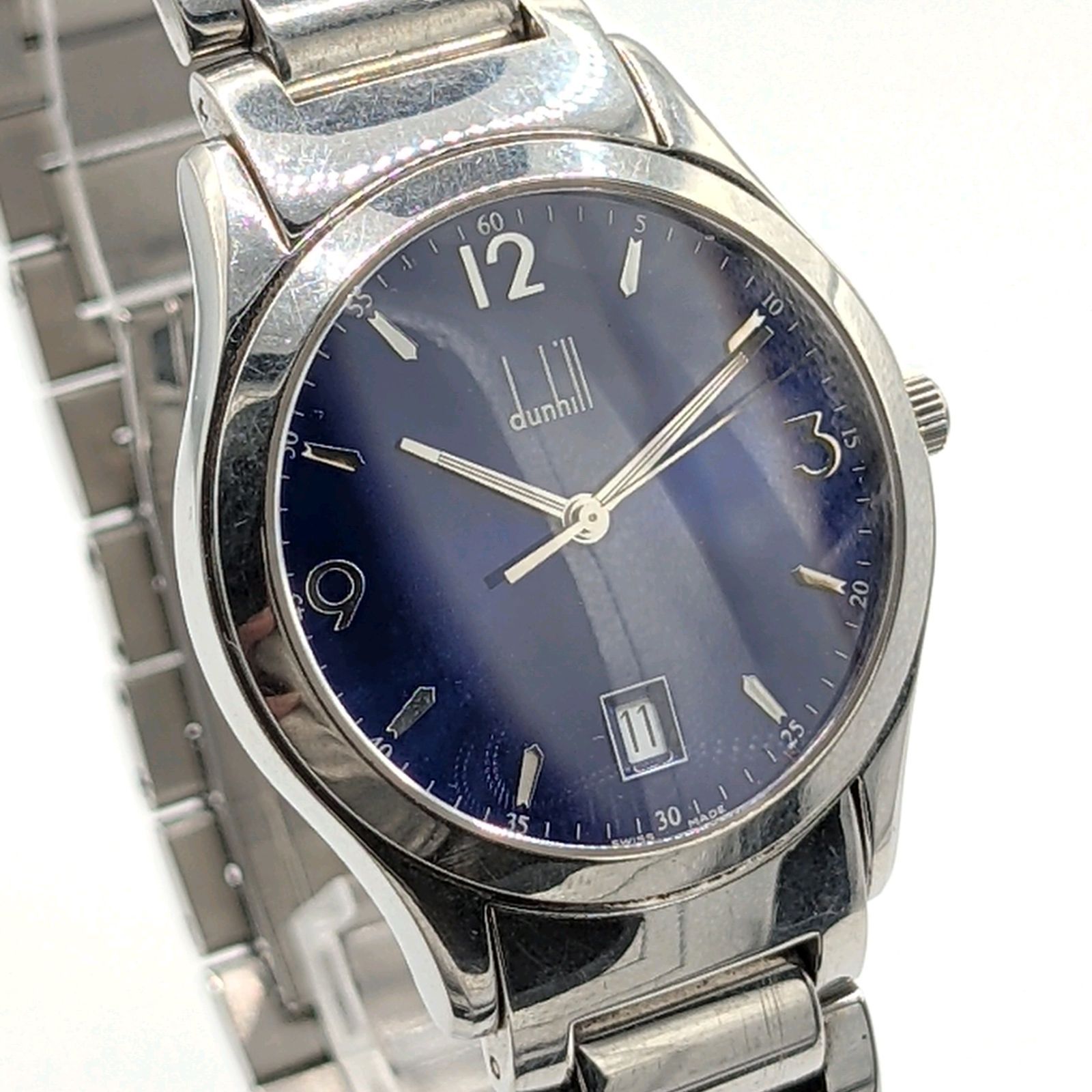 Dunhill City Scape Watch Men's QZ Round Silver Blue dial Date Y2K