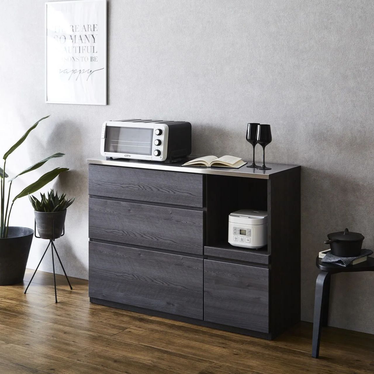 ロータイプ キッチンカウンター 幅120 cm 食器棚 キッチンボード レンジ台 レンジボード キッチン収納