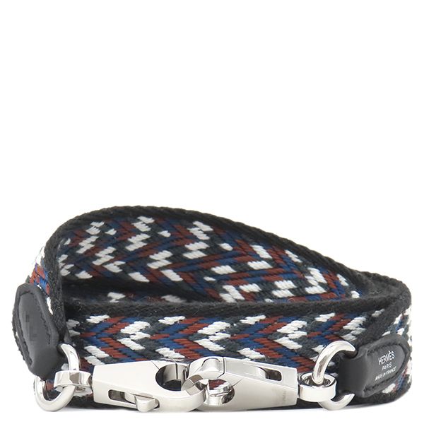 エルメス HERMES ショルダーストラップ バンドリエール サングル ジグザグ スイフト トワルコットン ブラック×ホワイト×ディープブルー シルバー金具 黒 白 青 茶 D刻印 箱