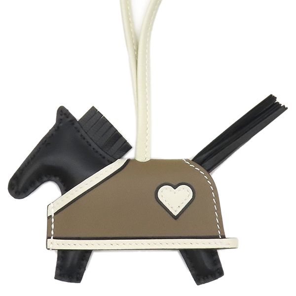 エルメス HERMES バッグチャーム ロデオ ロべオ クールPM ラムスキン アニューミロ ブラック×クレ×エトゥープ 黒 オフホワイト グレージュ K刻印 製 箱