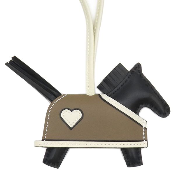 エルメス HERMES バッグチャーム ロデオ ロべオ クールPM ラムスキン アニューミロ ブラック×クレ×エトゥープ 黒 オフホワイト グレージュ K刻印 製 箱