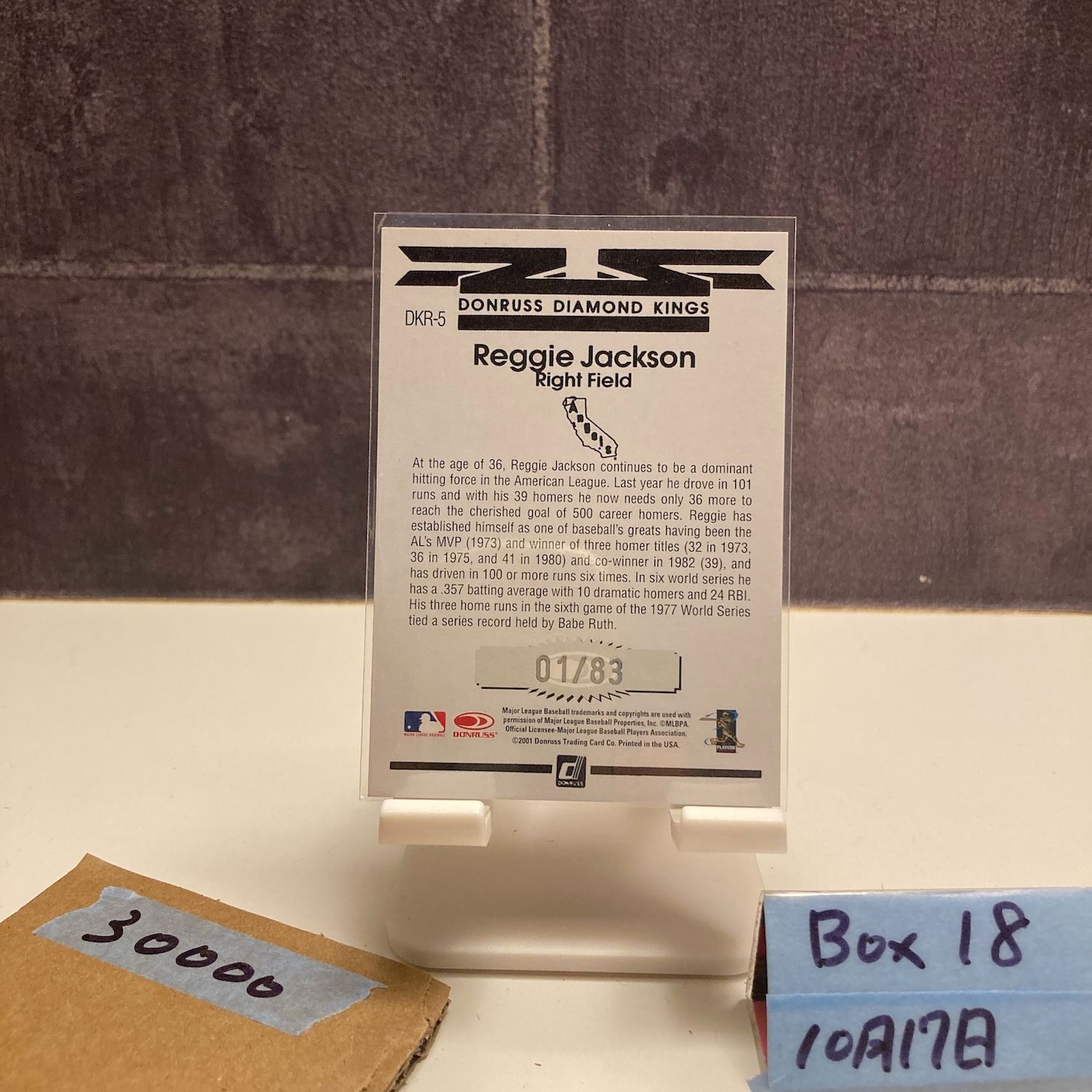 2001 Donruss Diamond Kings Reggie Jackson 01 83 サインカード California Angels ファーストナンバー First Number カード