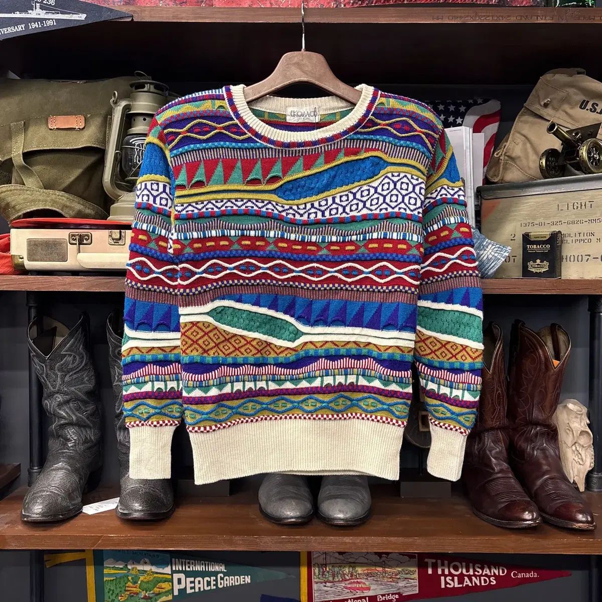 CooGi XLT 多色幾何学模様セーター 90s JPN ヴィンテージ マルチカラー 立体ケーブル COOGI(クージー