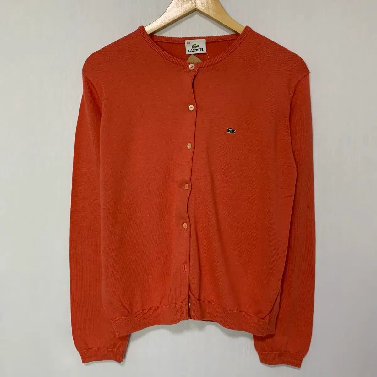 ラコステ ヴィンテージ コーラル色 カーディガン レディース セミクロップド