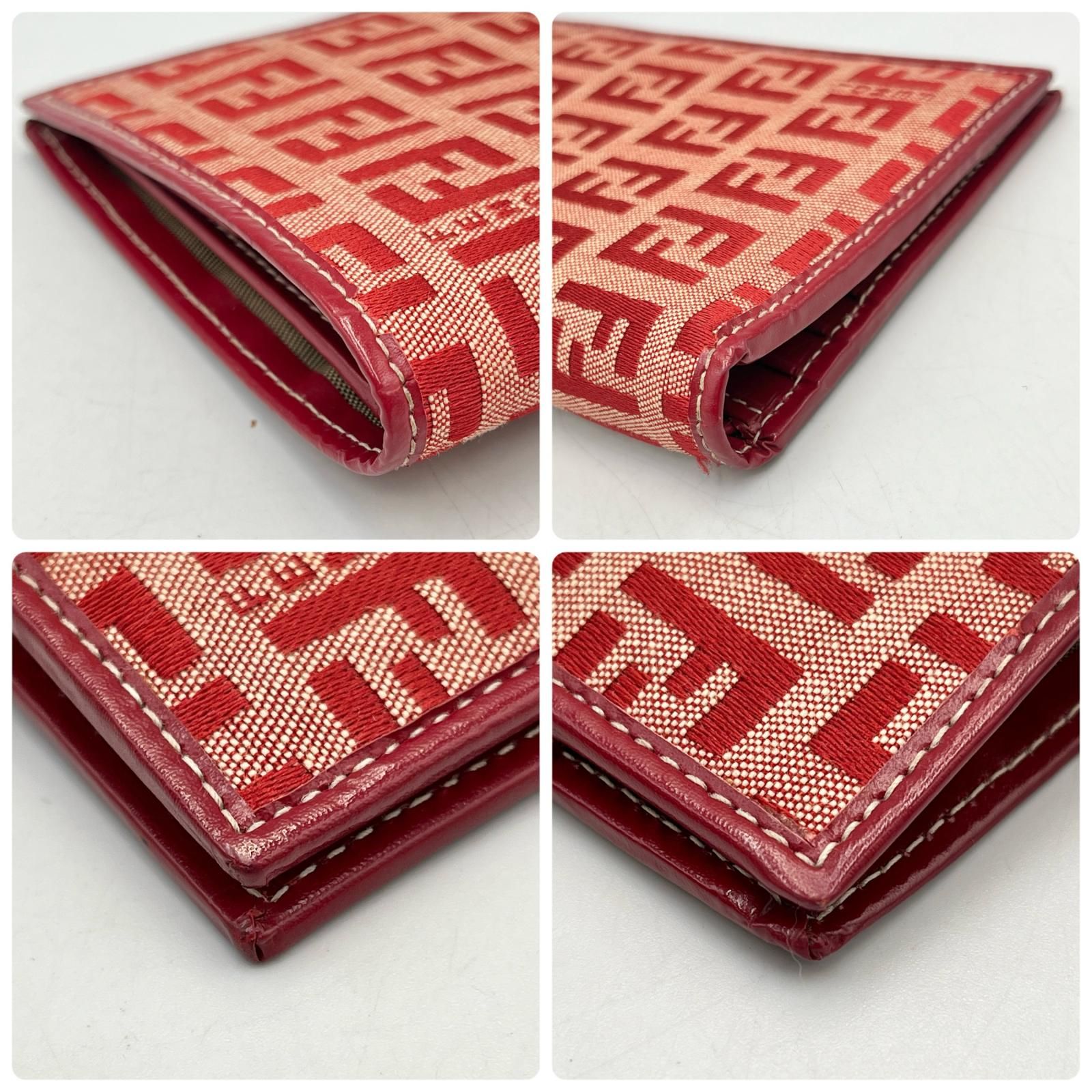 【極美品】FENDI レザー長財布 レッド エフィズ フェンディ FENDI 二つ折り財布 ズッキーノ 札入れ キャンバス/レザー