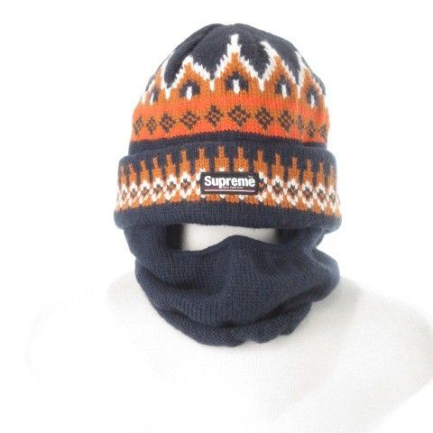 シュプリーム SUPREME Facemask Beanie フェイスマスク ニット帽 ビーニー クラバ インターシャ ノルディック柄 ロゴ 紺 ネイビー MN 1 GY 01