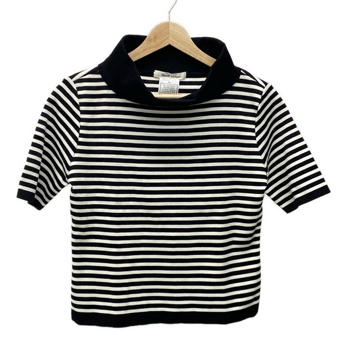 Rene ルネ 半袖カットソー サイズ36 S レディース 黒 白 タートルネック ボーダー
