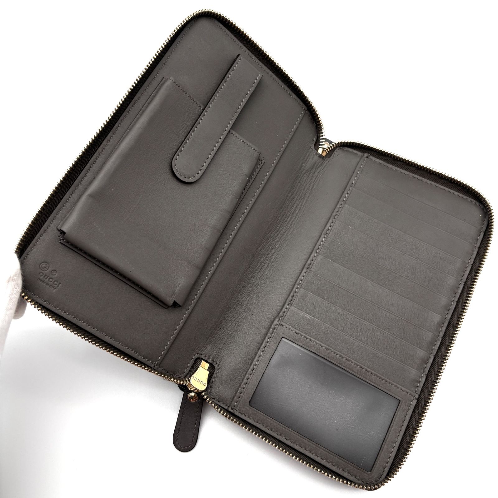 美品✨グッチ トラベルケース ダブルファスナー 長財布 マイクロシマ レザー 黒 美品 GUCCI グッチ マイクロシマ トラベルケース 長財布