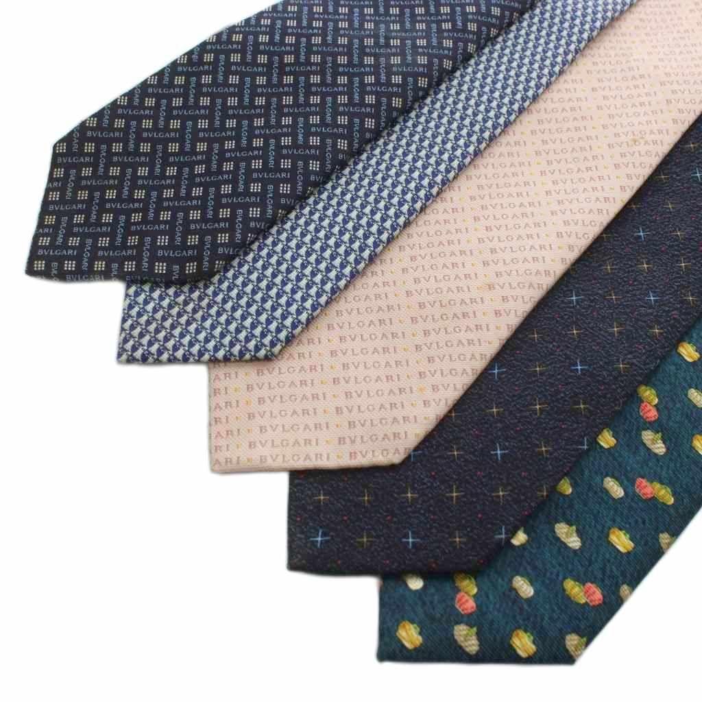 ブルガリ BVLGARI ネクタイ 5本セット 絹 シルク レギュラータイ ワイドタイ 総柄 ロゴ 紺 ネイビー 青 ブルー ピンク XZ GY 18