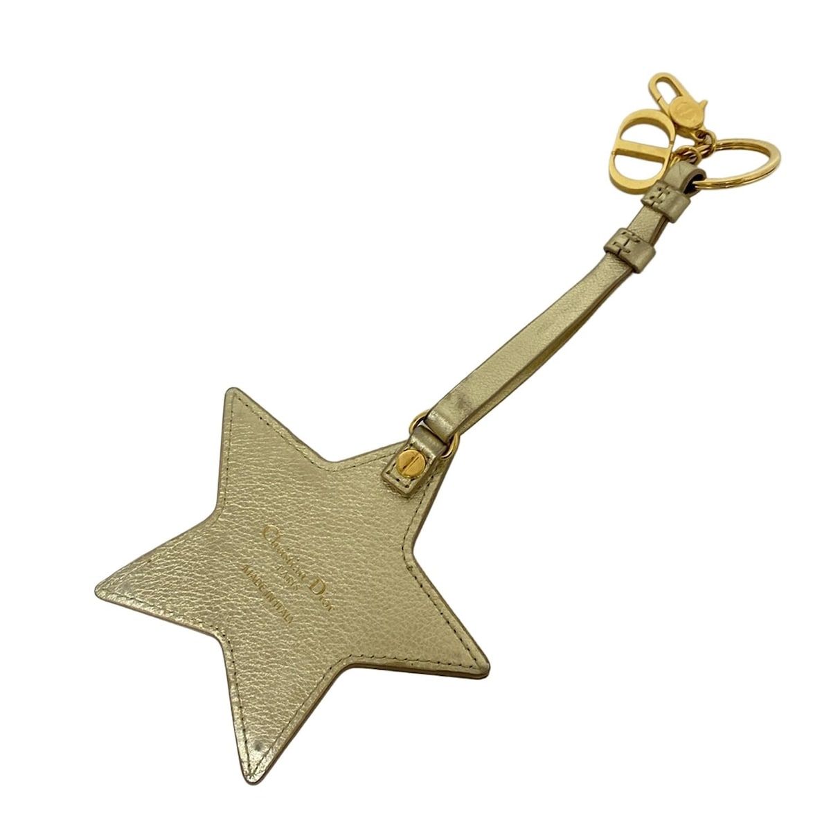 ディオール クリスチャンディオール キーホルダー チャーム - ゴールド ミラー付き スター 星 カナージュステッチ レザー