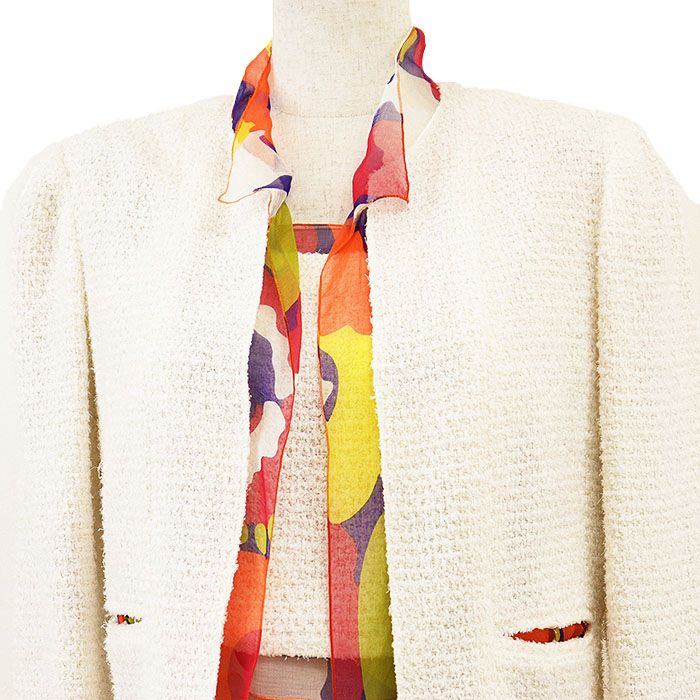 CHANEL シャネル ヴィンテージ アンサンブル 00 P 15633 ジャケット ビスチェ セットアップ ソフトツイード ノー シフォンライニング レディース サイズ 38 アイボリー マルチ フランス製 カール ラガーフェルド期