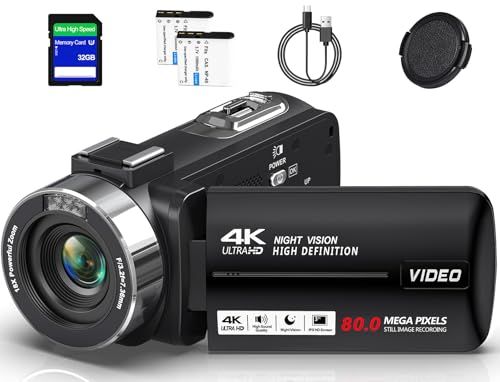 ビデオカメラ 4 K録画 8000万画素 3.0インチIPS HD画面 18倍デジタルズーム YouTubeカメラ IRナイトビジョン 270度回転 スクリーン 自撮り 32 GBのSDカード 1500 mAh電池 付き 6ヶ国語取扱説 e 7 db 0 a 12