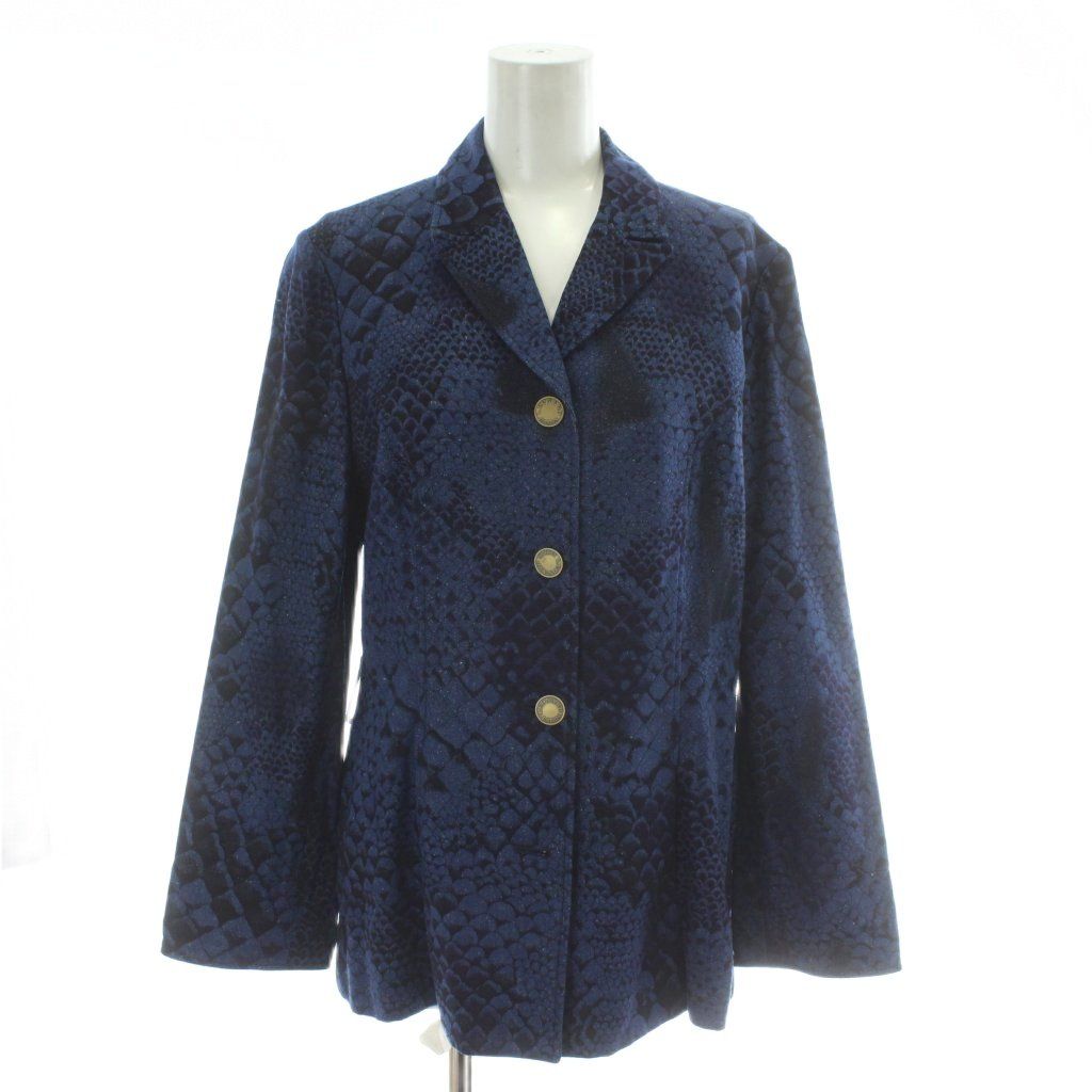 レオナール LEONARD セットアップ ジャケット スカート 絹 シルク 11 AR ネイビー 紺色 総柄 膝丈 タイト PP GY 18