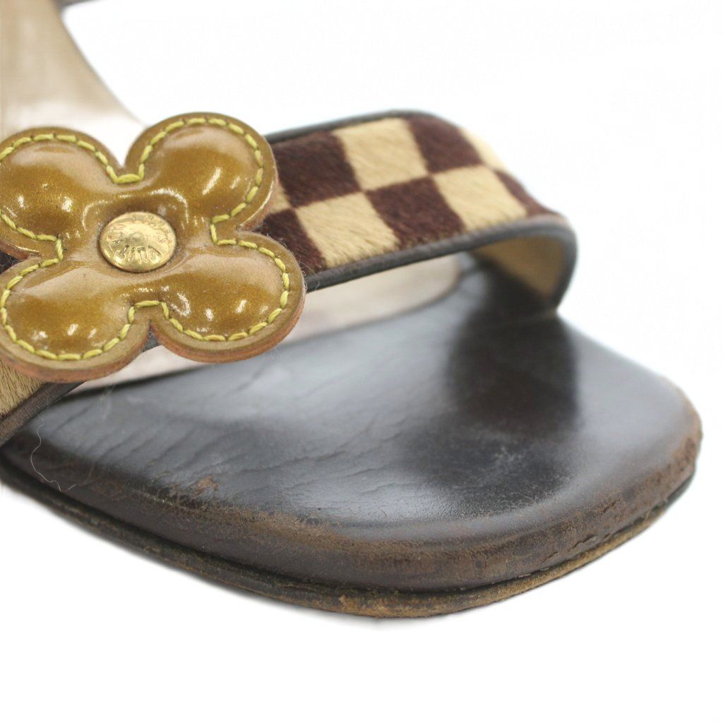 ルイヴィトン LOUIS VUITTON ダミエ サンダル レザー ハラコ オープン
