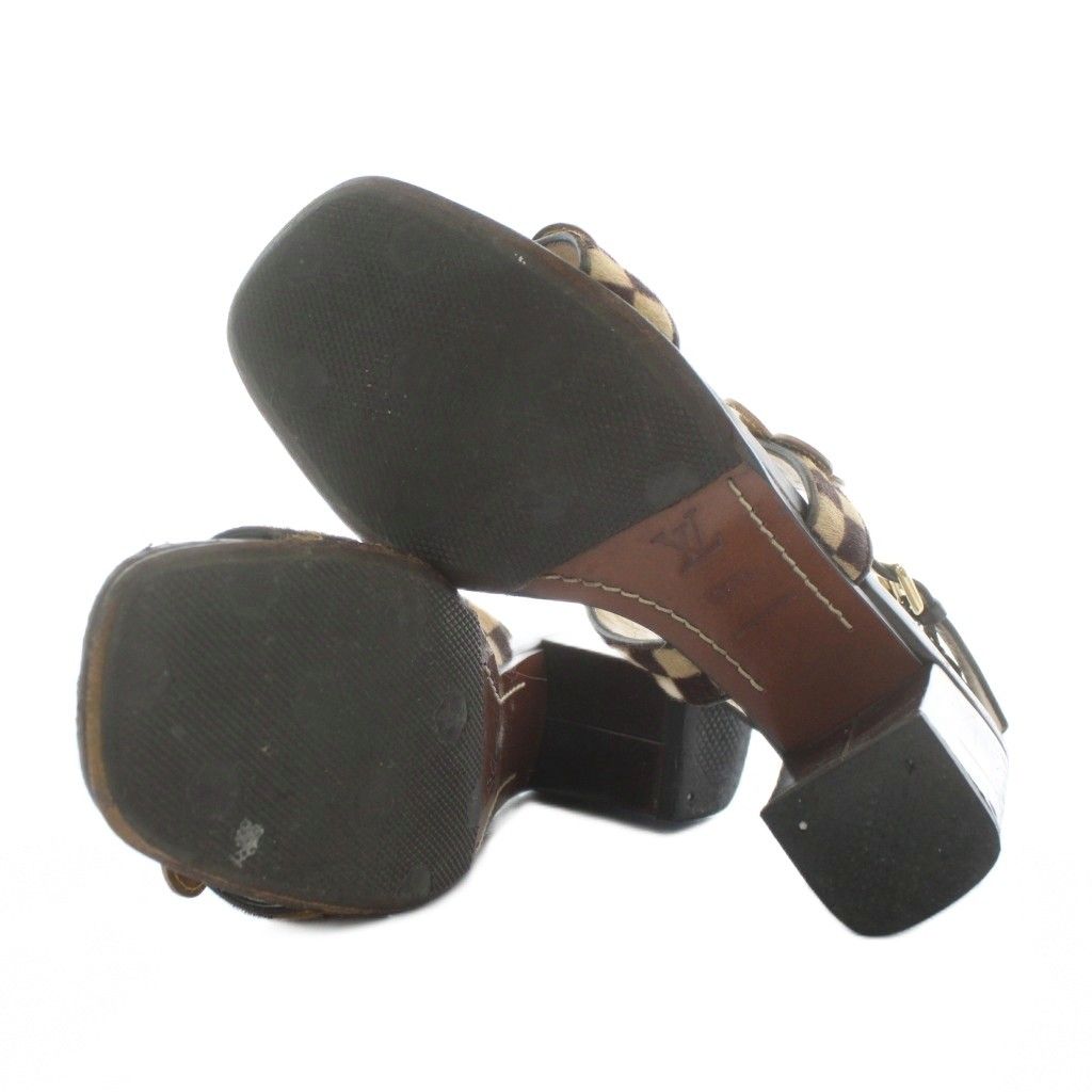 ルイヴィトン LOUIS VUITTON ダミエ サンダル レザー ハラコ オープン